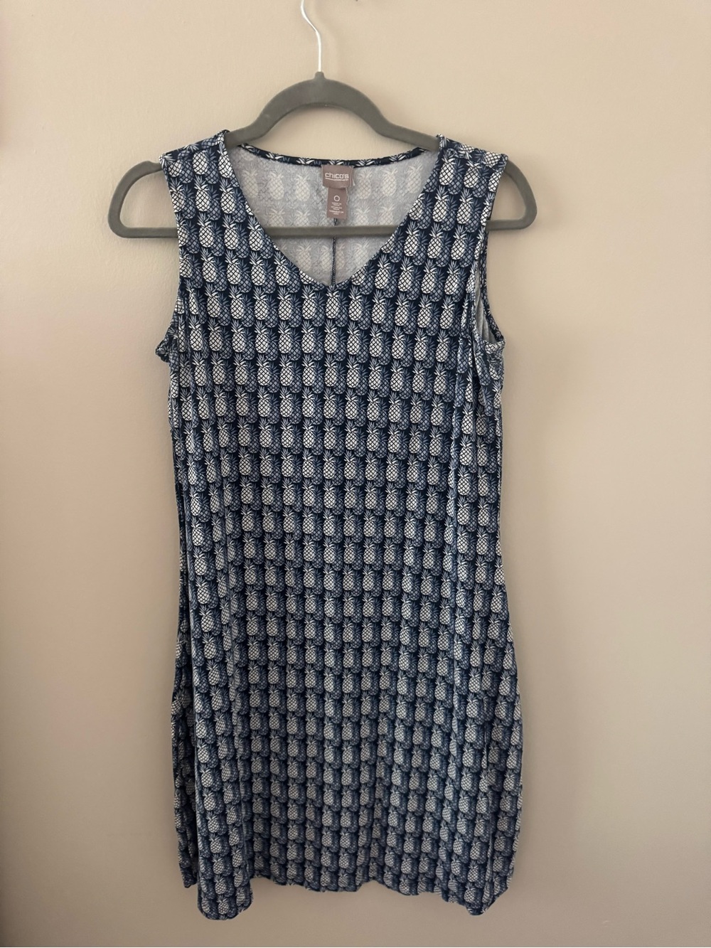 Chico's Navy and White Pineapple-Print Sleeveless Dress